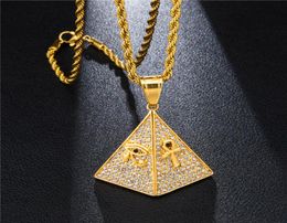 Cubic Zircon Egypt Pyramid Pendant Necklace With The Eye Of Horus And Ankh Key Charms Pave CZ Zircon Bling Hip Hop Jewellery Gift5438042