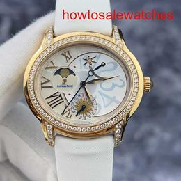 Womens AP Wrist Watch Millennium Series 77315OR Original Diamond 18K Rose Gold Material White Fritillaria dial Date Dynamic Storage Moon Phase Display