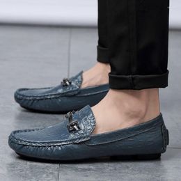 Casual Shoes Men Blue Fashion Comfort Leather Driving Outdoor Non Slip Flat Moccasins Loafers Big Size 37-48