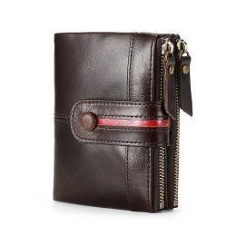 Wallets Vintage Genuine Leather Zipper Wallet for Men Women Short Vertical Business Card Cover Holder Money Bag Purse Man Wallet