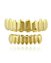 HIP HOP Gold Teeth Grillz Top Bottom 8 Teeth Grills Dental Cosplay Vampire Tooth Caps Rapper Party Jewellery Gift XHYT10071108101