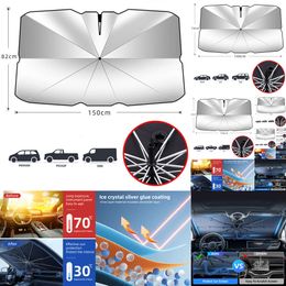 GPS GPS Upgraded Car Windshield Sunshades Umbrella Foldable W/ Pull Ring Auto Front Window Cover for UV Ray Block & Sun Heat Protection GPS GPS