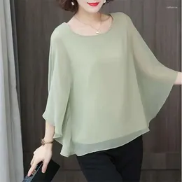 Women's Blouses 4XL Bat Shirt Summer Loose T-shirt Small 2024 Spring/Summer Large Wrinkle Resistant And Elegant Chiffon Top Green