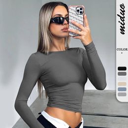 Women's T Shirts 2024 Knitwear Tight Y2g Casual Long Sleeve T-shirt Bottoming Shirt All-Matching Outer Wear Moisture Wicking Top
