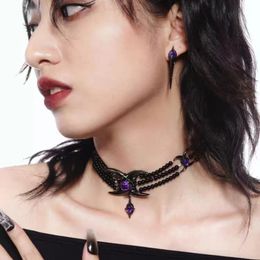 European and American punk style purple gemstone necklace ladies choker personality blood dripping blood spider fashion collar clavicle chain belt box