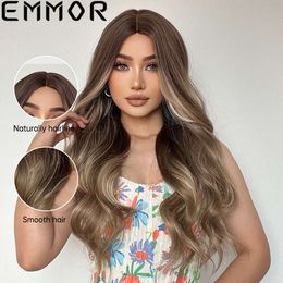 human curly wigs White wig with medium highlights and gradual grayish brown long curly hair chemical fiber wig full set wigs