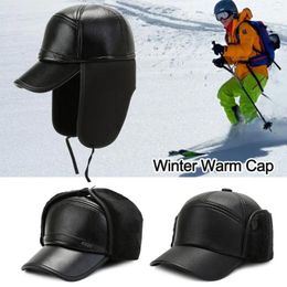 Berets Winter Warm Cap Men Black Leather Fur Baseball Hats For Women Casquette Bones Dad Caps Earflaps Thicken