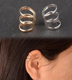 1pcs Fashion Punk Rock Ear Clip Wrap Cuff Clip on earrings piercing No Gold Silver Bronze women men jewelry party3781330
