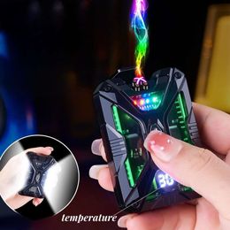 Metal Mech Windproof Dual Arc Electric Lighter Type C Charging Temperature Power Display LED Lighting Multifunction Lighter Gift