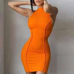 2024I Summer New INS Women's Round Neck Sleeveless Solid Color Fashion Slim Fit Wrap Hip Dress F41915