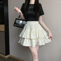 Skirts Summer Wave Point Skirt For Women Tierred Flounced Edge A-line Cake Elastic High Waist Womens Clothes Sweet Drop