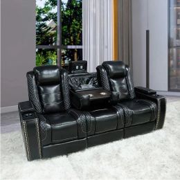Factory direct sale new design home living room power motor recliner black sofa upholstery 3 seater VIP cinema Theatre seats