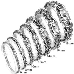 681012141618mm Women Mens Jewelry Silver Color Stainless Steel Miami Curb Cuban Chain Bracelet Bangle 240410