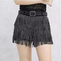 Women's Shorts 2024 Autumn Tassel Tights Fashion Sexy High Waist Diamond Dance Short Pants Wide Leg Female Trend