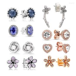 Stud Earrings Korean Style 925 Silver Pearl Rose Gold Zircon Ear Clip Sapphire For Women 2024 Luxury Stainlees Steel Trend