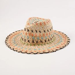 European American Hand-woven Lafite Beach Straw Hat Women Elegant Sun Hat Vacation Visor Raffia Fedora Hat 240412