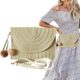 Storage Bags Straw Beach Bag Woven Handbags Handwoven Rattan Clutch Purse With Weaving Process For Travel Mobile Phones