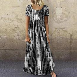 Casual Dresses Elegant Tie Dyed Printed Maxi Dress For Women O Neck Short Sleeve Sexy Vacation Party Night Lady Vestidos Ropa