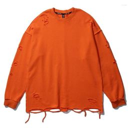 Men039s Hoodies Mens Ripped Destroyed Cotton Holes Sweatshirts Long Sleeve Oversize Pullover Unisex Hoodie 2022Autumn Male Tops8044656