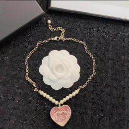 Necklaces Designer Love Pendant Necklace High grade gradient Pink full diamond Pearl necklace Luxury Jewellery ladies wedding gift