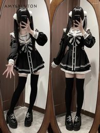 Work Dresses Mine Mass-Produced Skirt Suit Sweet Cute Sailor Collar Patchwork Slim Long Sleeve Dress Shorts Two Piece Sets Womens Outifits