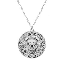 Chinese Style Aztec Gold Coin Chain Men's Skull Necklace Pendant