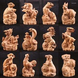 Decorative Figurines Peach Wood Twelve Zodiac Wooden Carving Mouse Ox Tiger Dragon Snake Horse Sheep Monkey Chicken Pig Tabletop