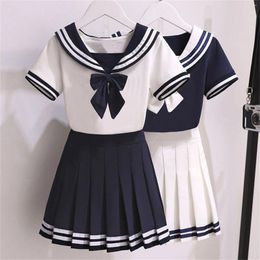 Clothing Sets Black White JK Uniform Summer Short Sleeve Shirt Pleated Skirts Japanese School Uniforms 4-10T Girls Sailor COS