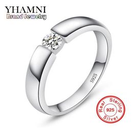 Sent Silver Certificate YHAMNI Real Original 925 Silver Men Ring Fine Jewelry Inlay 5mm Diamond Brand Engagement Wedding Ring For25215215