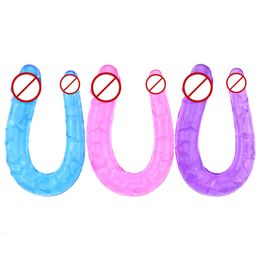 1PC Pink U Shape Soft Jelly Double Dildos Vagina Artificial sexy Toys Shop For Couple Women Gay Lesbian Masturbators Anal Plug