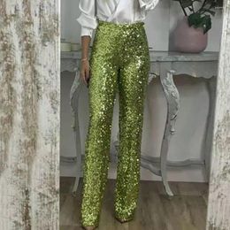 Women's Pants Women Sequins Long Slim Fit High Waist Flared Solid Color Elastic Shining Trousers Clothing Streetwear