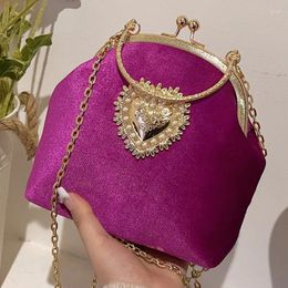 Shoulder Bags 2024 Women Silk Shell Small Square Metal Love Decoration Lock Catch Clutch Retro Simplicity Crossbody