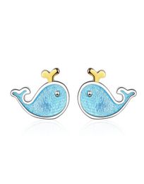 CR77 Small Whale Ear Stud Earrings S925 Sterling Silver Needles Female Fresh Blue Fish Cute Marine Animal Jewellery Factory Whole276558529