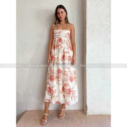 Basic Casual Dresses High Quality! Australia niche 2024 new romantic rose print seaside holiday style halter dress women 240419