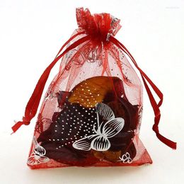 Shopping Bags 100pcs/lot 11x16cm Butterfly Organza Drawstring Pouch Bag For Christmas Wedding Candy Jewellery Packaging Display & Gift Pouches