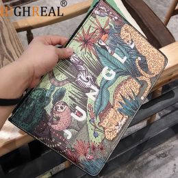 Clutches Fashion Plants Print Clutch Bags for Women Personality Leather Contrast Colour Street Lady Wrist Bag Couple Casual IPad Bags