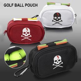 Bags Mini Golf Ball Bag with 2 Tees Holder Storage Pouch Portable Skull Golf Handbag Clutch Bag Zipper Carabiner Waist Pack Supplies