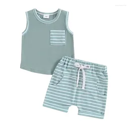 Clothing Sets Toddler Baby Boy Summer Clothes Solid Colour Sleeveless Tank Tops Striped Shorts 2Pcs Beach Outfit