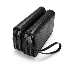 Wallets Men's First Cowhide Woven Clutch Wallet Long Multifunctional Wallet 2022 New Fashion Double Zipper Clutch Tide