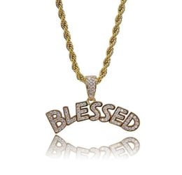 18K Gold Plated Copper Letters Blessed Pendant Necklaces Luxury Exquisite Grade Quality Bling Zircon Paved Hip Hop Necklaces Jewel3619491