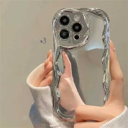 Cell Phone Cases Luxury Plating Silver Wavy Phone Case For iPhone 15 14 13 12 11 Pro Max X XS XR 7 8 Plus SE Soft Shockproof Bumper Cover J240418