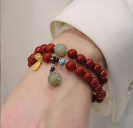 Southern Red Strands Agate Hetian Jade Lotus Flower Bracelet Bracelet Women039s Lucky fortune Naked Minority Design Beaded8586392