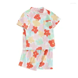 Clothing Sets Baby Girls Shorts Set Flower Print Short Sleeve T-shirt With Elastic Waist Summer 2-piece Outfit