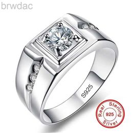 Solitaire Ring Solitaire male ring 925 sterling siLVer 0.5ct 5A cz stone Engagement Wedding Band Rings for men Luxury Party Jewelry d240419