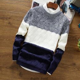 Mens Sweaters Knit Sweater Mens Thick Warm Pullover Men Fall/winter O-neck Long-sleeved Color-blocking Slim-fit