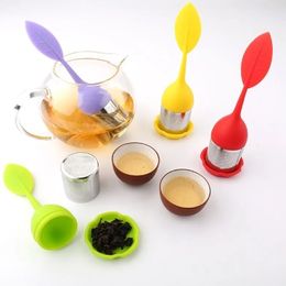 Creative Teapot Strainers Silicone Tea Spoon Infuser with Food Grade leaves Shape Stainless Steel Infusers Strainer Filter Leaf Lid Diffuse