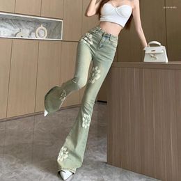 Women's Jeans Sexy Stretchy Women Flare Pant Flower Skinny Woman High Waist Mom Trousers