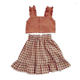 Clothing Sets Children's Suit With Short Top And Checkered Skirt For Summer Sleeveless Wear Girls'