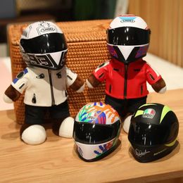 Funny Motorcycle Teddy Bear Plush Toys Stuffed Bear With Helmet Jacket Clothes Plush Dolls Soft Pillow Kids Boys Gift Present 240418