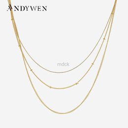 Pendant Necklaces ANDYWEN 925 Sterling Silver Gold 3 in 1 Choker Triple Chain Necklace Mix Beads Box Locker Collar Women Layer Chains Fine Jewels 240419